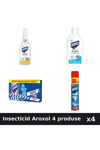 Aroxol Set 4 Insecticid - Loțiune 85ml, 200ml, Spray 500ml, Spirale 60 buc