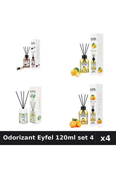 Eyfel Set 4 Odorizant Camera Betisoare 120ml - Vanilie, Lamaie, Iasomie, Port...