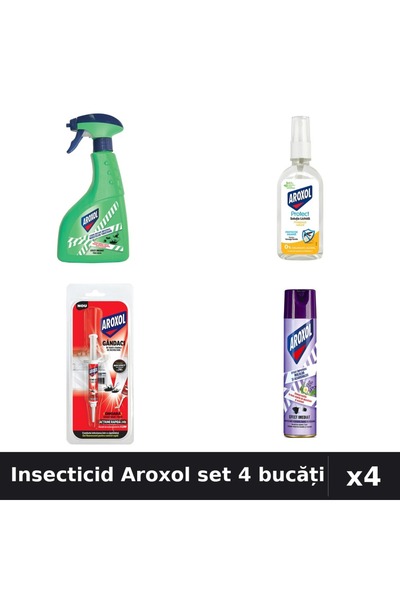 Aroxol Set 4 Insecticid - Spray 400ml, 250ml, Loțiune 85ml, Spirale 5g - Prot...