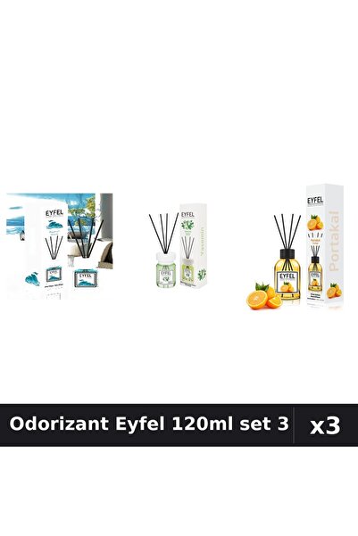 Eyfel Set 3 Odorizant Cameră Betișoare 120ml - Ocean, Iasomie, Portocală