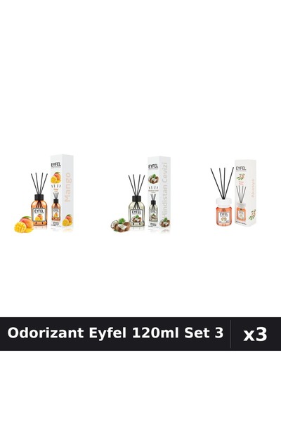 Eyfel Set 3 Odorizant Camera Betisoare 120ml - Mango, Nucă Cocos, Acacia