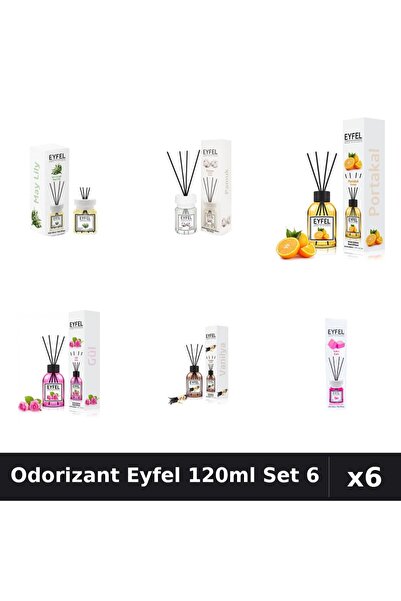 Eyfel Set 6 Odorizante Camera Betisoare 120ml - 6 Arome Asortate Parfum Intens