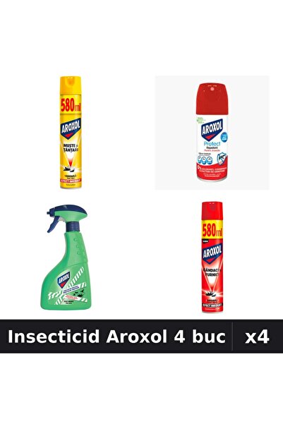 Aroxol Set 4 Spray Insecticid 100ml, 400ml, 580ml - Anti Insecte, Protecție Casă