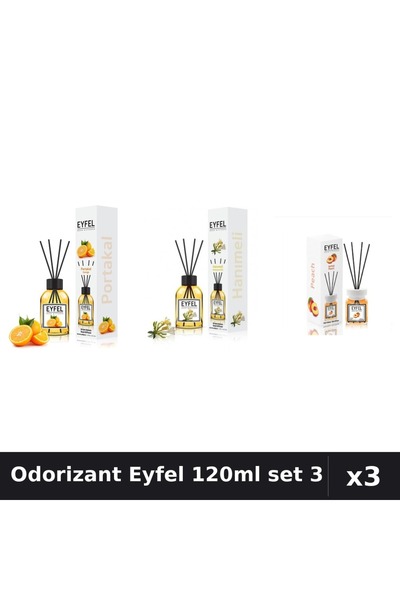 Eyfel Set 3 Odorizant Camera Betisoare 120ml - Portocală, Piersică, Mâna Maicii