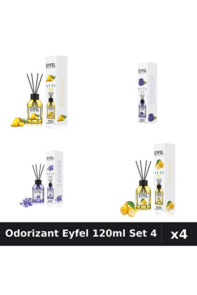 Eyfel Set 4 Odorizant Cameră Betișoare 120ml - Ananas, Zambile, Lavandă, Lămâie