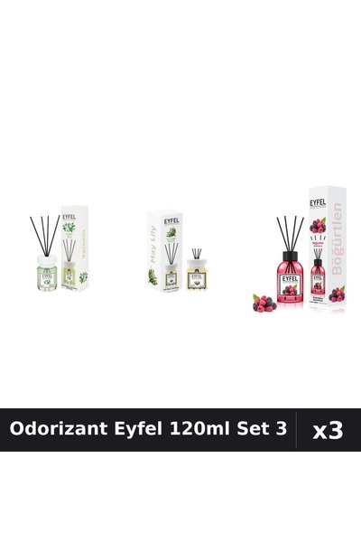 Eyfel Set 3 Odorizant Camera Betisoare 120ml - Iasomie, Lacramioare, Fructe P...