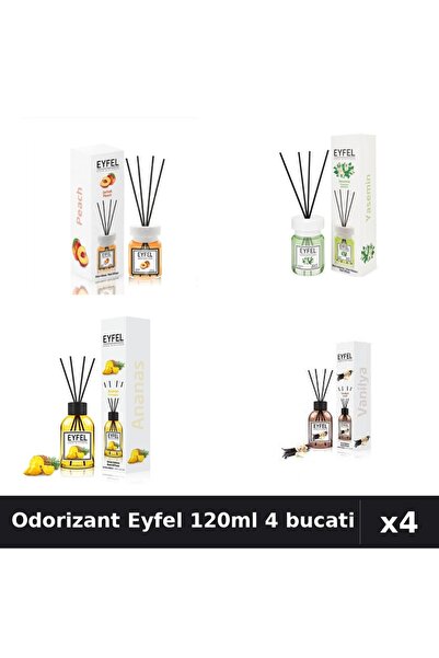 Eyfel Set 4 Odorizant Camera Betisoare 120ml - Piersica, Iasomie, Ananas, Van...