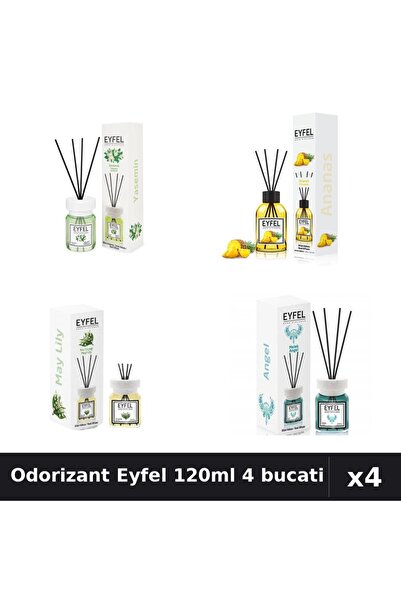 Eyfel Set 4 Odorizant Camera Betisoare 120ml - Iasomie, Ananas, Lacramioare, ...