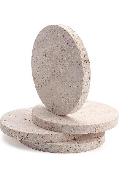 1Chase Travertine Stone Coasters for Drinks and Coffee, Drink Holder, Anti-Sc...