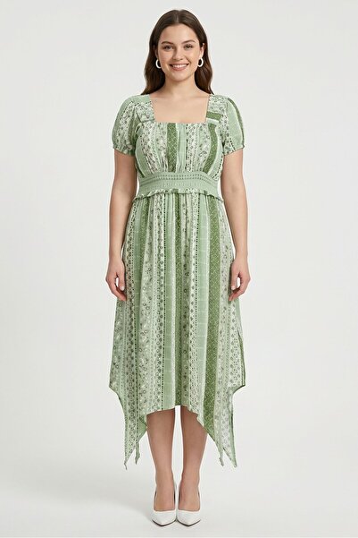 Willow & Whistle Women Allover Print Midi Dress, Green
