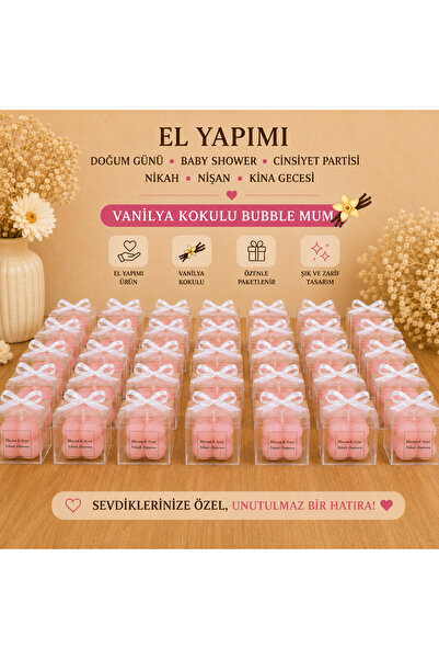 F&A Candle 20 ADET Kişiye Özel El Yapımı Pembe Bubble Mum – Vanilya Kokulu Ni...