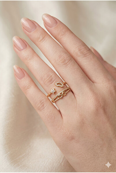 PABALAS Stainless Steel Gold Infinity and Star Figured 2-Piece Women's Ring S...