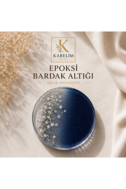 karelim home 2-Pack Epoxy Coasters with Silver Foil Night Navy Blue Color