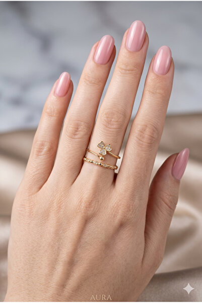 PABALAS Stainless Steel Gold Clover Figured 2-Piece Women's Ring Set Adjustab...
