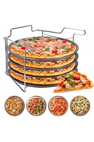Kamille Set de 4 tăvi de pizza de 30 cm cu suport