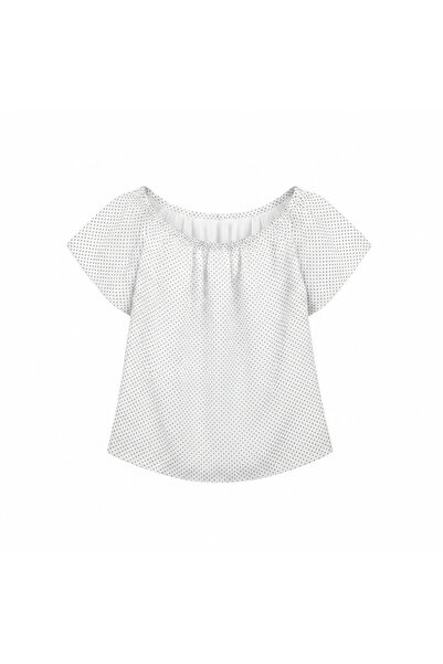 Genaric Women's White Polka Dot Flutter Sleeve Blouse