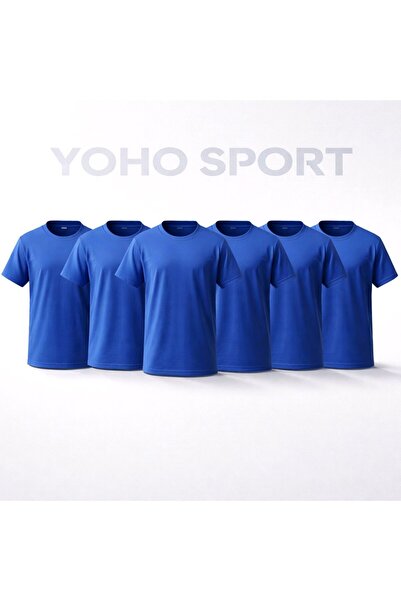 YOHO SPORT Unisex Basic Cut 100% Cotton Soft Textured Saks Blue Crew Neck T-S...