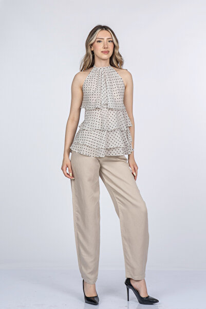 MissVina Gloria Stylish Cut-Neck Tie-Down Flounce Blouse 70082