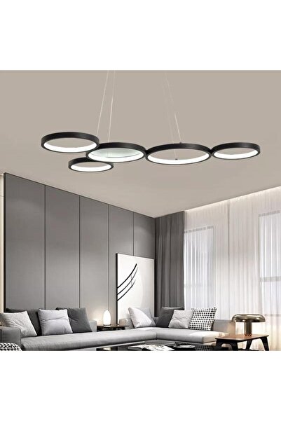 Elektroyou Basel Siyah Kasa Beyaz Ledli Modern Ledli Sarkık Avize