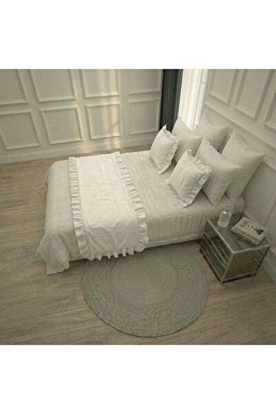 Lilza Home Fırfırlı Yatak Runner (70x250 cm) ve 2 Adet Dekoratif Kırlent Kılı...