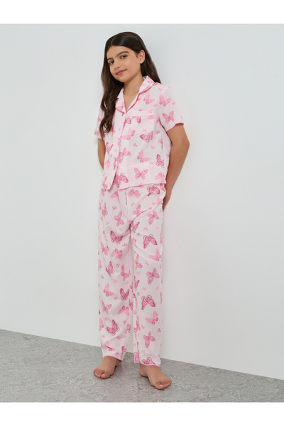 Take Two By Styli Teen Girls Butterfly Print Shirt and Pyjama Set
