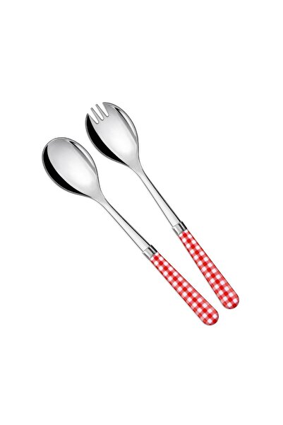 Carrefour Top Bottom Set of 2 Carrefour salad cutlery, stainless steel/PS, Red