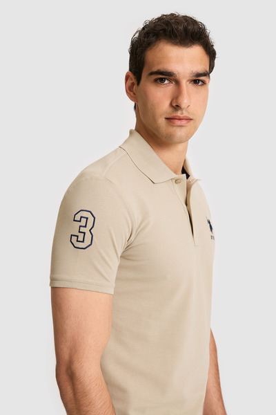 U.S. Polo Assn. Men's Slim Fit Polo Collar Light Khaki Basic T-Shirt 50326920-Vr183