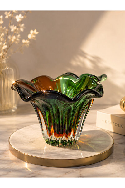 Atak Hediyelik Murano Crystal Glass Gondola Vase-Handmade Decorative Smoked G...