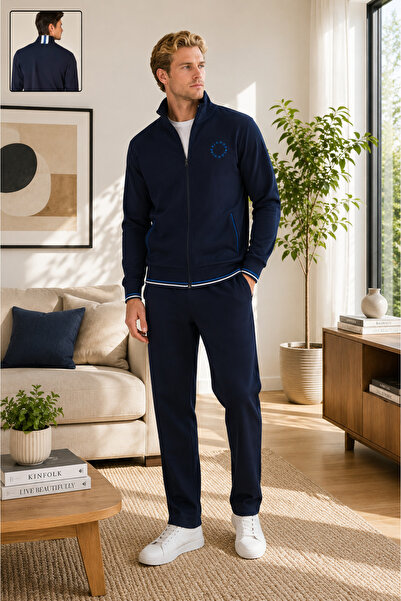 Pierre Cardin Men's Navy Blue Cotton Zippered Tracksuit Set