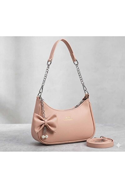 Gernic Blush Pink Hobo Shoulder Bag Women - Chain Strap Bow Detail