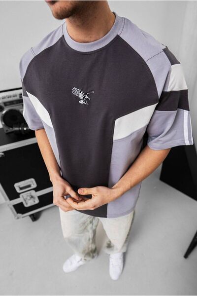 KUN SPORTSWEAR ρετρό νοσταλγικό μπλουζάκι με χρωματικά μπλοκ, oversized, unisex