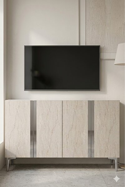 CENEYRA KA1298BTS ANKA Konsol ve Tv Sehpası Beyaz-Traverten-Silver 120cm