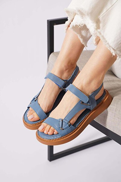 Moda Pie Hulesta Triangle Buckle Velcro Genuine Leather Women's Sandals Denim...