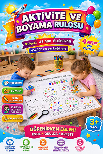 Haydi Dekor 45 cm x 4 Metre Dev Etkinlik ve Aktivite Rulosu – Çocuklar Için E...
