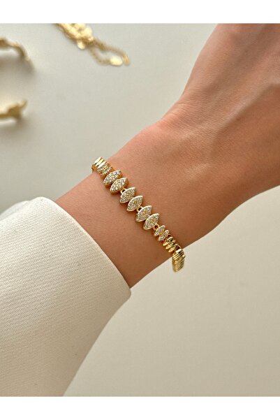 YOUES JEWELRY CM Lüx 14K Altın Renk Premium Kuyumcu Model Bileklik Altın Kapl...