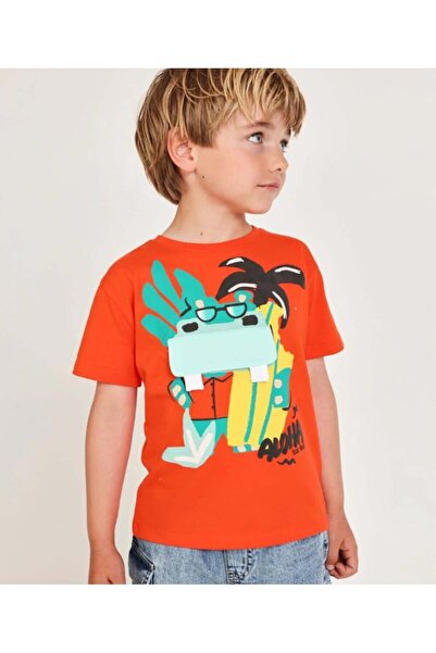 Tuc Tuc Boy's hippo print pocket t-shirt, ages 2-8, orange