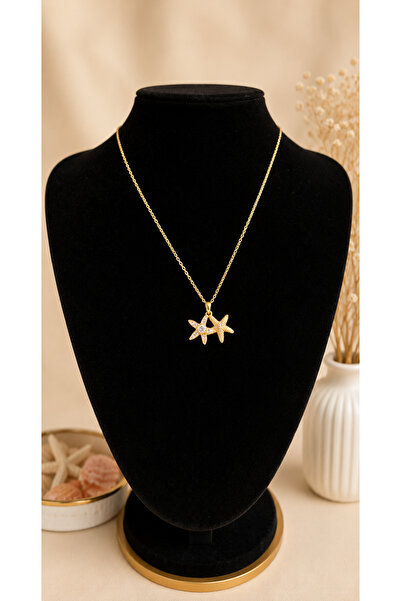 ANKA JEWELLRY قلادة نسائية من الفولاذ بتصميم نجم البحر المزدوج مع تفاصيل من ح...