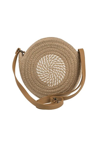 OEM Round Summer Crossbody Bag , Beige, Straw, Chic Accessory for Women, 21x4cm