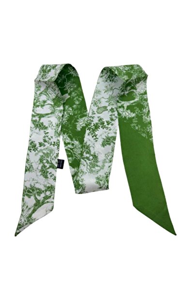OMG Eșarfă Panglică Damă 100% Mătase Naturală, Model Floral Artistic, 6 x 125 cm, Roz/Verde