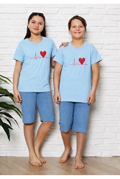 Serena Pijama copii cu maneca scurta si pantalon 3/4- culoare bleu