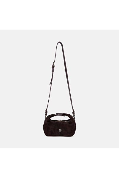Desa Women's Bitter Brown Mini Suede Handbag with Shoulder Strap