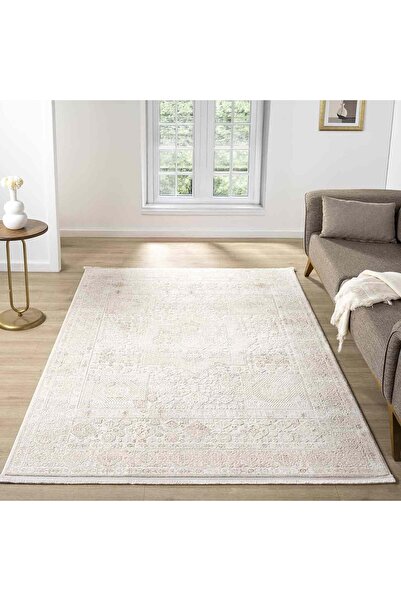 Pera Halı Minimal Krem Bej Eskitme Desenli Halı - MK12004BJS