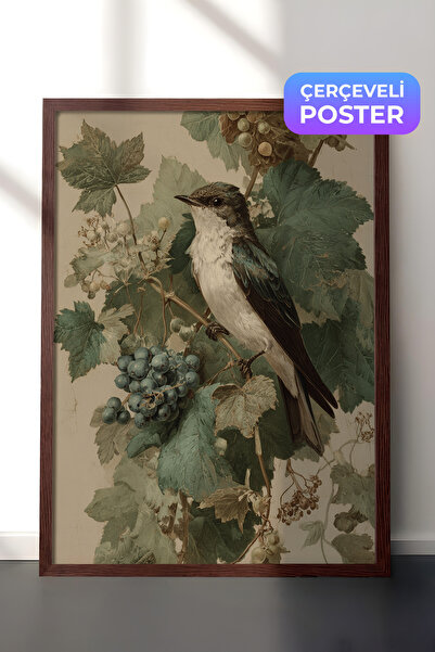Zestia Vintage zidna slika, figura male ptice na grani sa smeđim okvirom br: ...