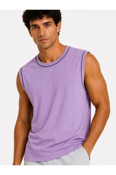 Generic Brand Men's contrast trim sleeveless tank top crew neck summer basic ...