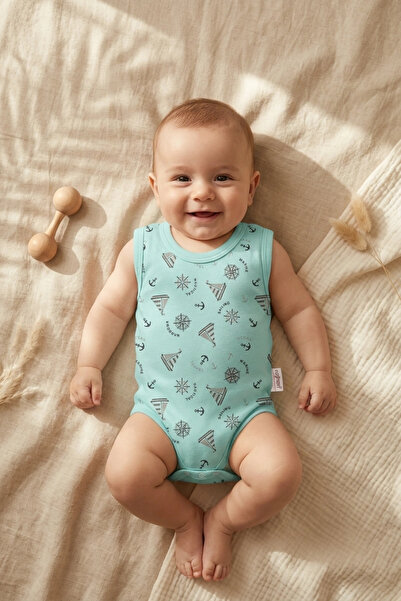 Babydonat Atlas Marine Baby Bodysuit - 100% Cotton Sleeveless Sailor-Themed P...