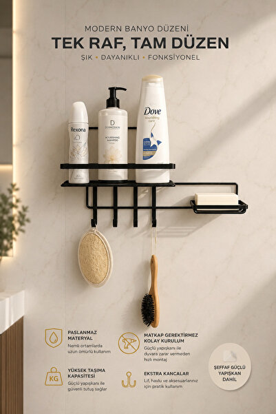 KITCHBATH Yapışkanlı Banyo Düzenleyici Duşakabin Rafı, Çok Amaçlı Kancalı Sab...