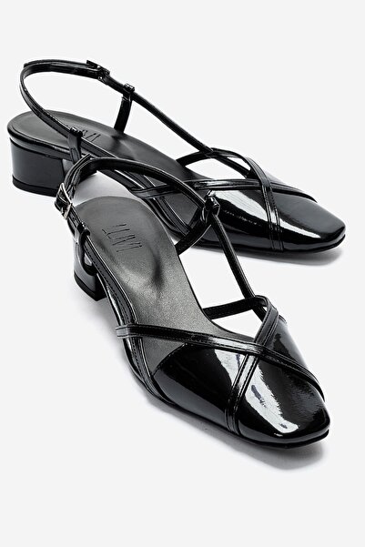 LuviShoes صندل نسائي بكعب من الجلد الأسود اللامع من OLENA