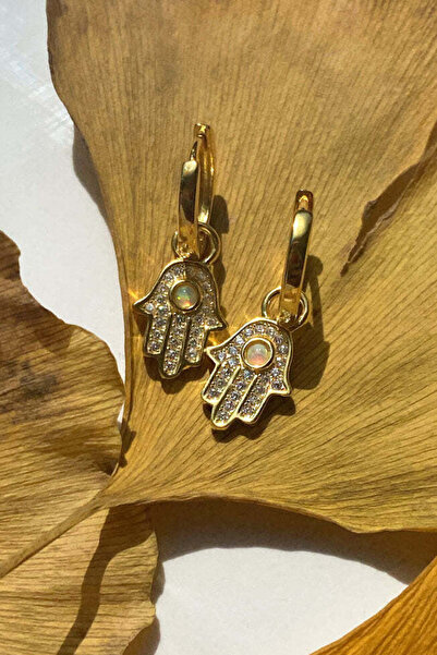 Spossy Silver Jewelry 925 Ayar Gümüş, Gold, Beyaz Opal Taşlı Fatma Ana Eli