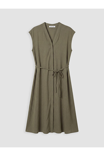 LC Waikiki Sleeveless V Neck A Form Crinkle Women's Dress