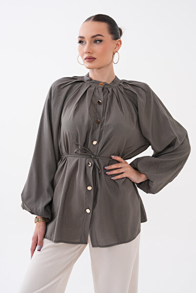 Mega Life Pleated Collar, Waist-Tie Glos Shirt
